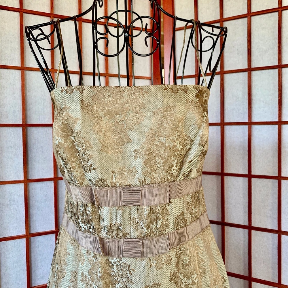 Ann Taylor Gold Lace Motif Strappy Cocktail Midi